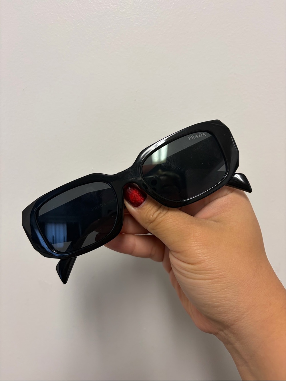 Prada Black Rectangular Women's Sunglasses with Dark Lenses